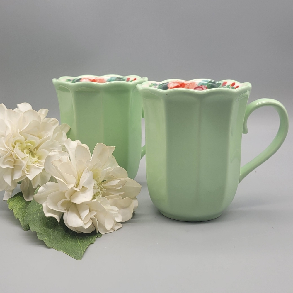 Pioneer Woman Jade Jadeite Coffee Mug Set Of 2 Painted Meadow